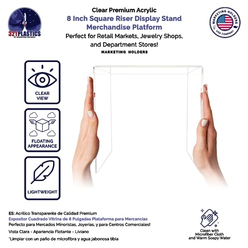 Marketing Holders 2 Pack 8 Inch Clear Acrylic Riser Retail Countertop Stand for Products and Merchandise - size: 8"W x 8"D x 8"H