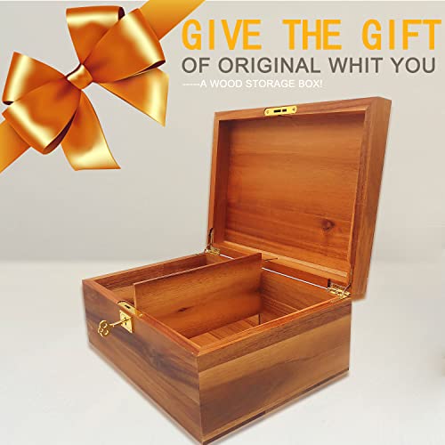 WELITTCON Wood Box Large Decorative Wooden Storage Box with Hinged Lid and Locking Key Premium Acacia Keepsake Chest Box Memory Gift Wooden Boxes 11 X 8.5 X 5 Inches - style: Key Lock with partition