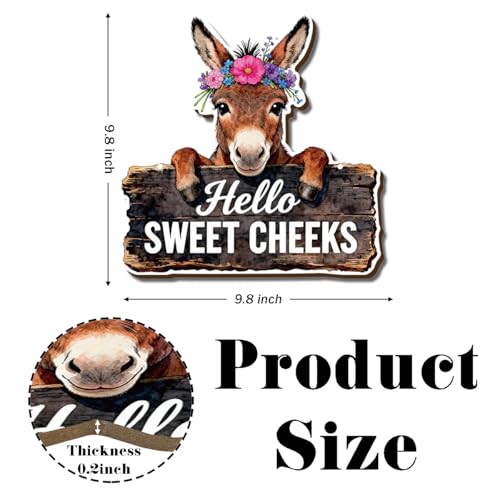 Farmhouse Bathroom Wall Decor, Hello Sweet Cheeks Donkey Sign, Rustic Wood Hanging Plaque, Watercolor Farm Animal Wall Art Painting Style for Bathroom Front Door Country Home, 9.8x9.8 Inches - color: Farm 11