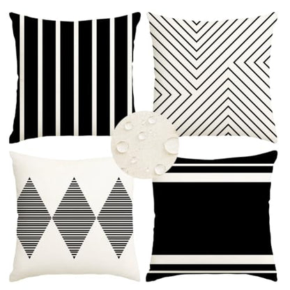 Outdoor Pillows Covers 16x16 Waterproof,Black and Beige Set of 4(No Insert) - color: Black and Beige, size: 16" x 16" (Pack of 4)