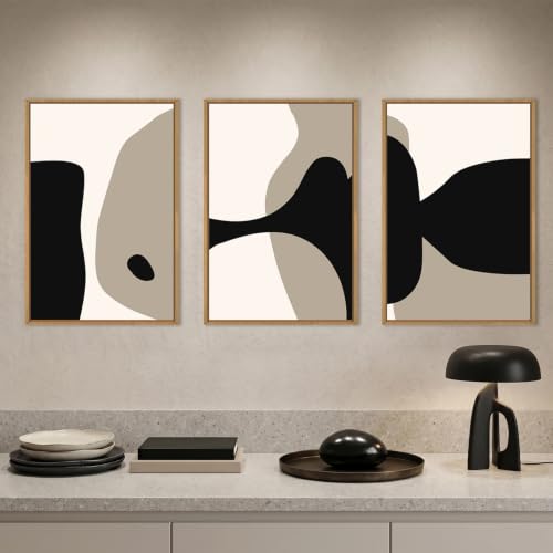 DRACIT Large Neutral Abstract Lines Framed Canvas Wall Art Set-16"x24"x3 - color: Modern Geometric Wall Art, size: 16"L x 24"W