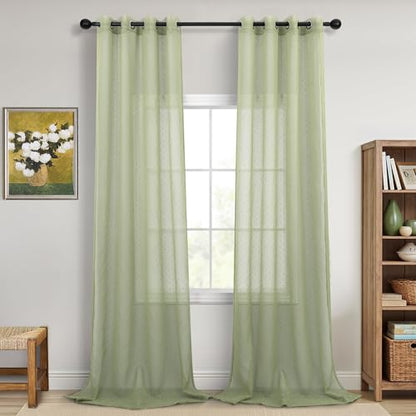 Sage Green Sheer Curtains 2 Panels 108 Inch Long for Living Room Polka Dots - color: Sage Green, size: 52"W x 108"L (Pack of 2)