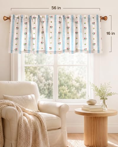 Miss Adola 16 Inch Length Kitchen Valance Curtain, Blue Striped - color: Blue Striped, size: 56"W x 16"L (Pack of 1)