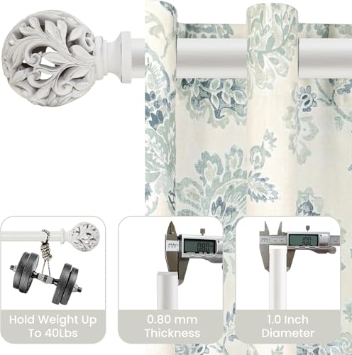 Ycolnaefllr 2Pack White Curtain Rod, Heavy Duty, Fits 66-120" Windows - color: Weathered white, size: 66-120"(2 Pack)