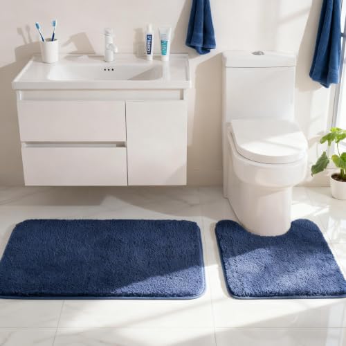 Exclusivo Mezcla Absorbent Toilet Rug U-Shaped, Non-Slip Bath Mat, 20x24 - color: Navy Blue, size: 20"x24"(U Shape)