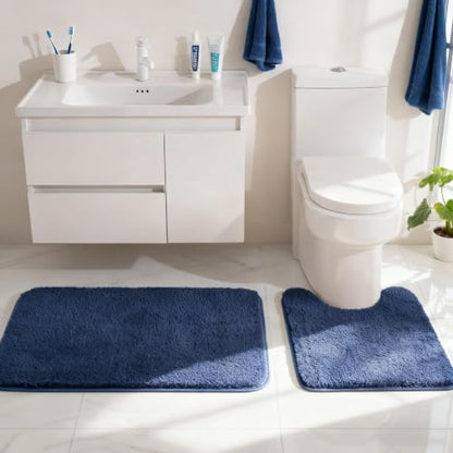 Exclusivo Mezcla Absorbent Toilet Rug U-Shaped, Non-Slip Bath Mat, 20x24 - color: Navy Blue, size: 20"x24"(U Shape)