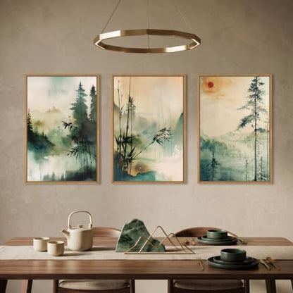 Celestdeco Chinoiserie Landscape Framed Canvas Wall Art Set-16"x24"x3 - color: Chinoiserie Wall Art, size: 16"L x 24"W