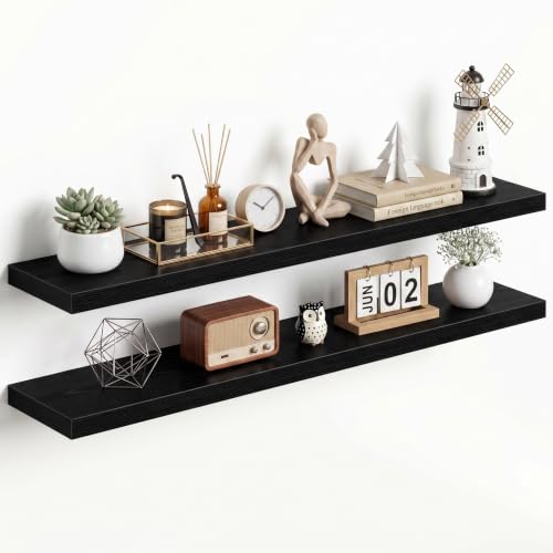 Dreamland 48Inch Black Floating Shelves 9.3" Deep Wall Mounted Set of 2 - color: Black, size: 9.3"D x 48"L