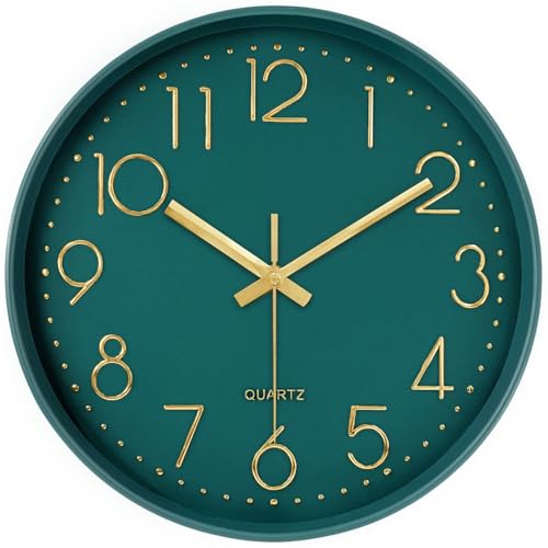 Modern Silent Wall Clock, 12 Inch Wall Clocks Battery Operated Large Number, Non-Ticking Analog Clock with Tempered Glass Quartz Clocks for Living Room Bedroom Office Kitchen, Dark Green - color: Dark Green, size: 12 Inch