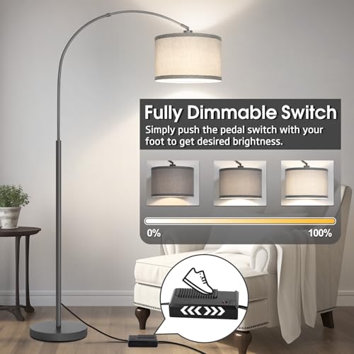 Arc Floor Lamp with Dimmer,Dimmable Floor Lamp with Gray Adjustable Shade - color: Metal Gray Base with Gray Shade