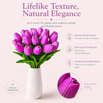 Mandy's 20 Stems Lavender Artificial Tulip Flowers for Home Centerpieces - color: Lavender