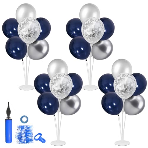 ZJDHPTY 4 Set Navy Blue Silver Balloon Stand Table Centerpieces Party Decor - color: Silver Navy Blue 4
