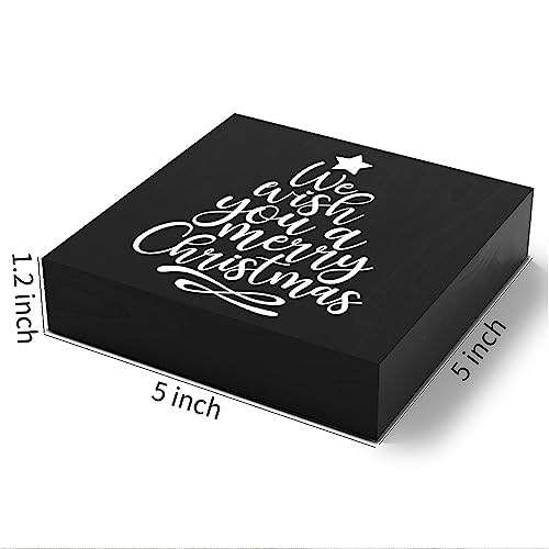 Funny Christmas Wooden Box Sign Plaque We Wish You a Merry Christmas Black Wood Box Sign Rustic Art Home Shelf Desk Decor 5 x 5 x 1 Inches - color: Merry Christmas26