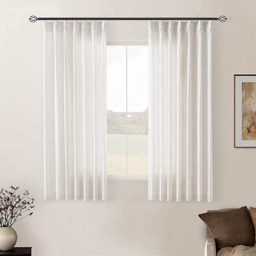 Natural Pinch Pleat Linen Kitchen Curtains 45 Inches Long 2 Panels Set - color: Natural, size: 40"W x 45"L (Pack of 2)