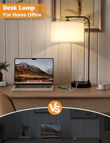 20.7" Tall Table Lamp with USB & Outlet, Fully Dimmable Nightstand Lamp - color: B-White Shade & Black Base