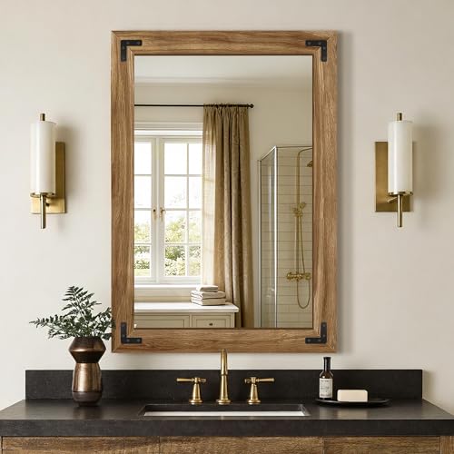 AMOISE Farmhouse Bathroom Vanity Mirror 40"x28" Vintage Rustic Wall Mirror - size: 40"L x 28"W