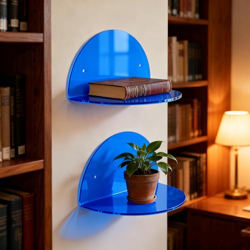 ROYALITA 2-Pack Small Acrylic Shelves Room Decor Floating Shelves, Blue - color: Blue
