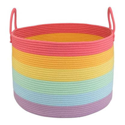 XUANGUO 66L Large Blanket Basket, Round Cotton Rope Basket, Rainbow - color: rainbow