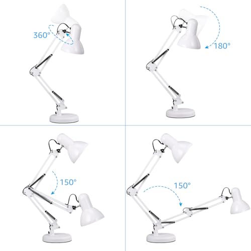 TORCHSTAR Metal Desk Lamp, Adjustable Swing Arm, E26, White (Pack of 2) - color: White, size: 1 Unit (Pack of 2)