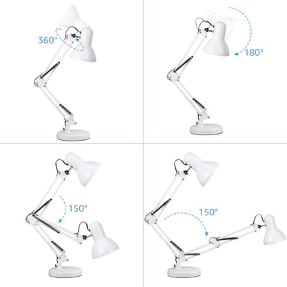 TORCHSTAR Metal Desk Lamp, Adjustable Swing Arm, E26, White (Pack of 2) - color: White, size: 1 Unit (Pack of 2)