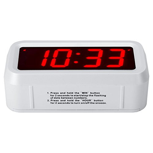Digital Alarm Clock Battery Operated with LED Display for Bedrooms, Long Battery Life for 12 Months, 3 Brightness Adjustable, 12/24 Hour, Snooze, White Case with Red Digits - color: White-red