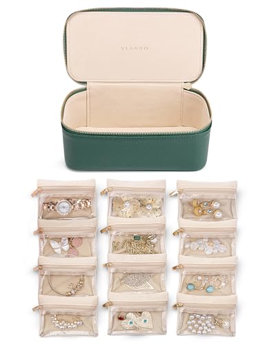 VLANDO Jewelry Organizers and Storage with Clear 12 Velvet Bags,Green - color: 12PCS-Green