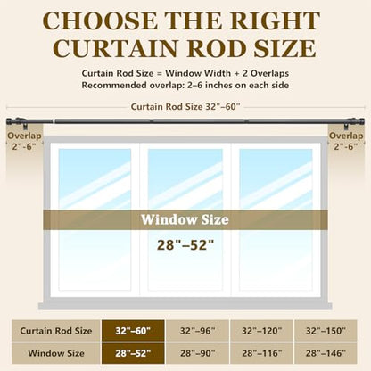 Curtain Rods for Windows 32-60 Inch, 1 Inch Adjustable Black Curtain Rod Set with Brackets, Easy Install - color: Black, size: 32"-60"/1 Pack