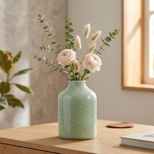 Sunddo Green Ceramic Flower Vase, 8 Inch - color: Green, size: 8 inch