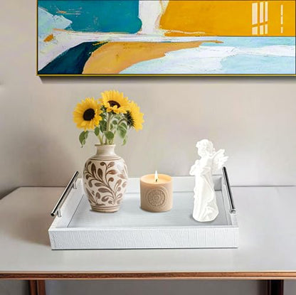 White Faux Leather Serving Tray, 16" x 12" Rectangular - color: Matte White