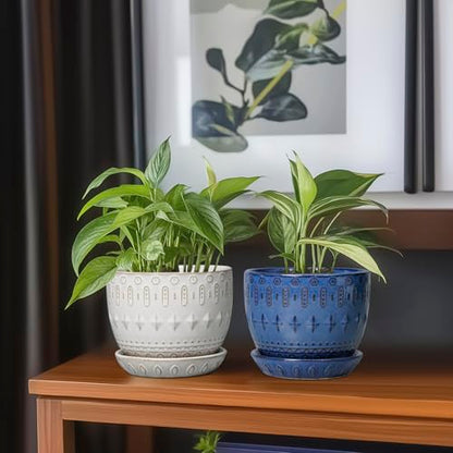 G EPGardening Plant Pot 5 Inch, Ceramic Planter for Indoor Plants, Blue - color: Columnar Blue