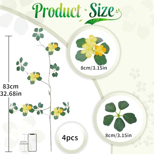 98.6cm(38인치) 인공 나뭇가지와 나뭇가지 인조 식물 줄기 4개, 높은 꽃병, 집, 호텔, 사무실, 상점 장식용 (노란 꽃이 있는 잎사귀) - color: 노란 꽃이 있는 잎