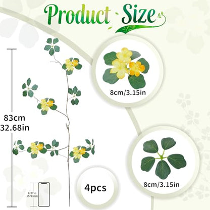 98.6cm(38인치) 인공 나뭇가지와 나뭇가지 인조 식물 줄기 4개, 높은 꽃병, 집, 호텔, 사무실, 상점 장식용 (노란 꽃이 있는 잎사귀) - color: 노란 꽃이 있는 잎