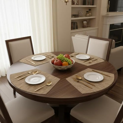 SHACOS Wedge Shape Placemats Set of 4 Woven Vinyl Placemat for Round Table - color: Tan