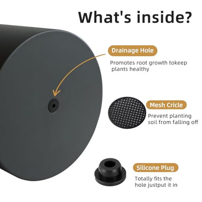 7 Inch Grey Metal Plant Pot with Drainage Hole, Indoor Outdoor - color: Gray