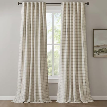 Madison Park Plaid Curtain Thermal Insulated, 1 Panel, 50x95 Natural - color: Rod Pocket & Back Tab, Natural, size: 50"W x 95"L (Pack of 1)