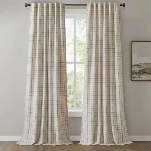 Madison Park Plaid Curtain Thermal Insulated, 1 Panel, 50x95 Natural - color: Rod Pocket & Back Tab, Natural, size: 50"W x 95"L (Pack of 1)