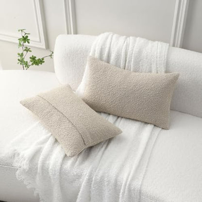 FUTEI Pack of 2 Boucle Textured Throw Pillow Covers 12x20 Inch, Beige - color: Beige, size: 20" x 12" (Pack of 2)
