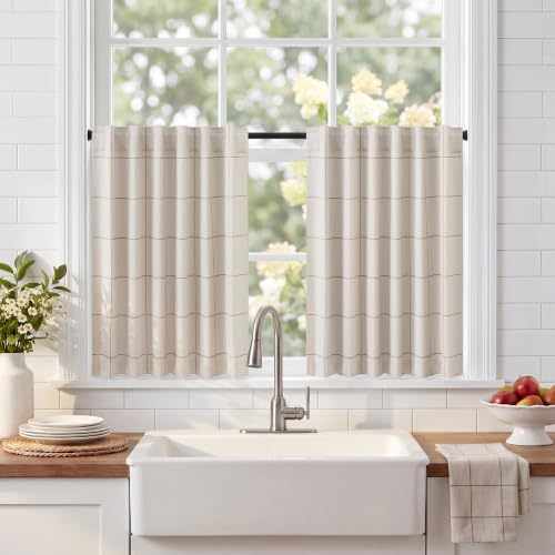 NICETOWN 100% Blackout Taupe Plaid Kitchen Curtains, W52xL36, 2 Panels - color: Taupe, size: 52"W x 36"L (Pack of 2)
