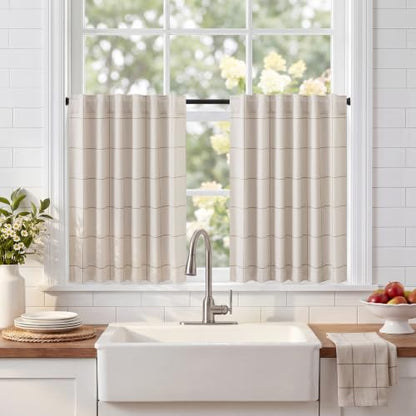 NICETOWN 100% Blackout Taupe Plaid Kitchen Curtains, W52xL36, 2 Panels - color: Taupe, size: 52"W x 36"L (Pack of 2)