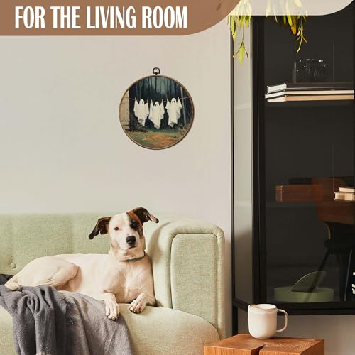 FSTCSV Vintage Ghost Laundry Room Round Wall Art Framed, Fall Halloween Ghost Canvas Prints Wall Hanging Art, Rustic Farmhouse Spooky Ghosts Circle Walls Decor for Home Bedroom Laundry Room, 10x10in - color: color-7