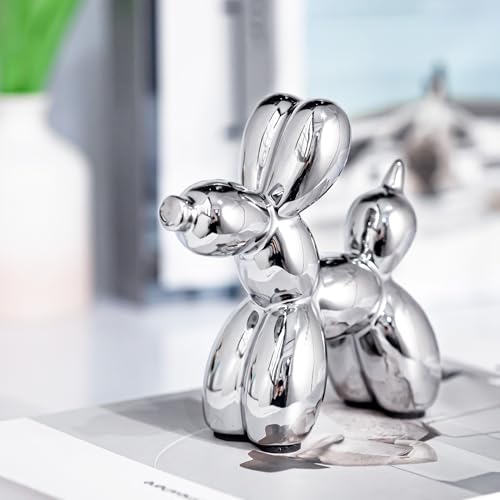 Ceramic Silver Balloon Dog Statue 4.3" Art Decor Sculpture - color: Sliver