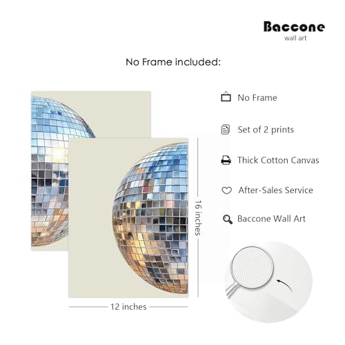 Baccone Disco Ball Wall Art Aesthetic Preppy Canvas Wall Decor Disco Ball Poster Funky Wall Art Trendy Prints Retro Art Girly Pictures for Living Room Bedroom 12x16 Inch Unframed Set of 2 - color: Disco Ball Prints, size: 12x16 Inch Unframed