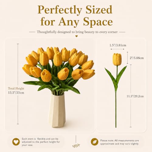 Mandy's 20 Stems Gold Artificial Tulip Flowers for Home Centerpieces - color: Gold