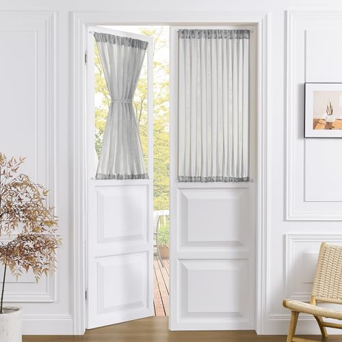 Tollpiz Small Sheer Door Curtain Closet Linen Textured Curtain Sheers Doorway Light Filtering Voile French Door Rod Pocket Curtains Patio Glass Doors, 25 x 40 inches Long, Silver Grey, 1 Panel - color: Silver Grey, size: 25"W x 40"L (Pack of 1)
