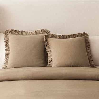 Foindtower Linen Fringe Ruffle Throw Pillow Covers 18×18 Inch Light Brown - color: Cocoa Brown, size: 18" x 18" (Pack of 2)