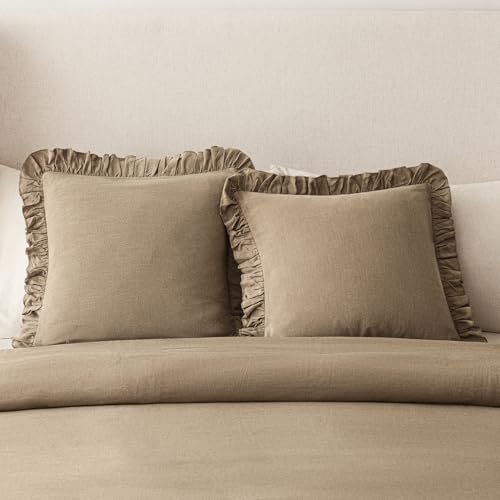 Foindtower Linen Fringe Ruffle Throw Pillow Covers 20×20 Inch Light Brown - color: Cocoa Brown, size: 20" x 20" (Pack of 2)