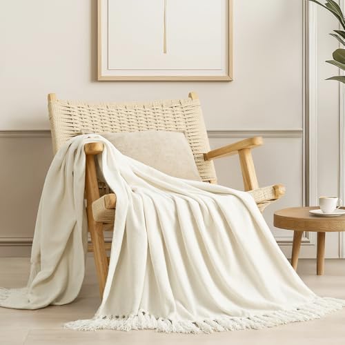 EverGrace Chenille Knit Throw Blanket for Couch, 60"x80", Ivory White - color: Ivory White, size: 60"x80"
