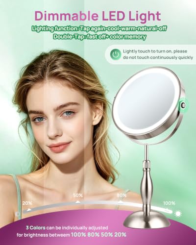 30X Magnifying Mirror with Lights, 8" Height Adjustable Makeup Mirror
