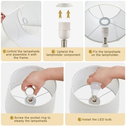 GyroVu 18" Table Lamp Set of 2, Ceramic Table Lamp Classic Beside Lamps Nightstand Lamp Modern Lamp for Living Room, Bedroom & Office Rocker Swtich Cream-LED Bulbs Included - color: 18.63" Ceram