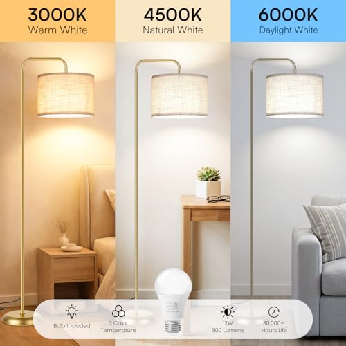 TJOY Floor Lamp, Golden Standing Floor Lamp for Living Room with 3 CCT Bulb - color: Gold
